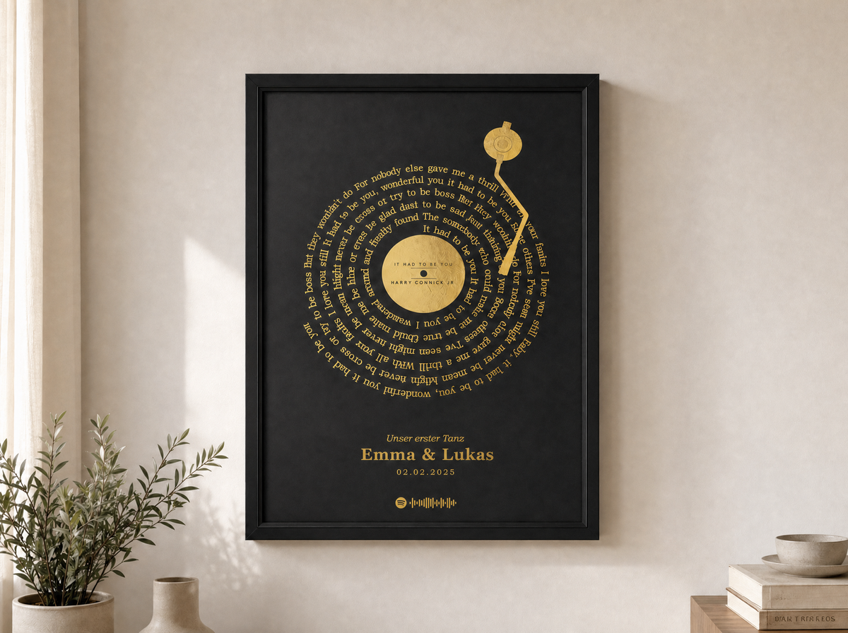 Personalisiertes Songtext-Poster – Gold- & Silberfolie | Metallische Vinyl-Kunst
